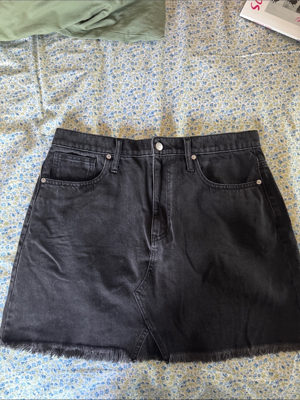 Madewell Black Denim Mini Skirt with Raw Hemline